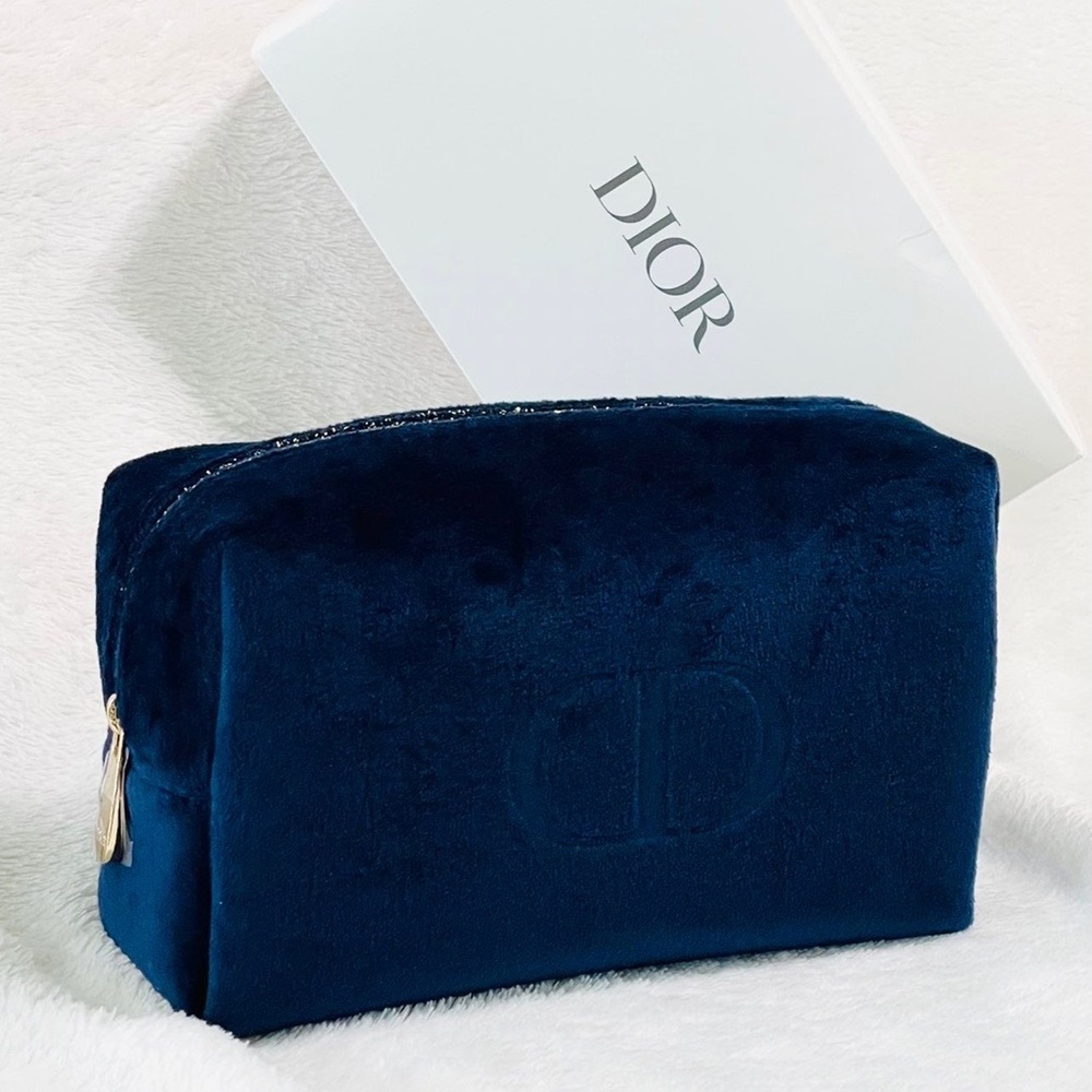 DIOR BEAUTY VELVET COSMETIC POUCH - NAVY BLUE
